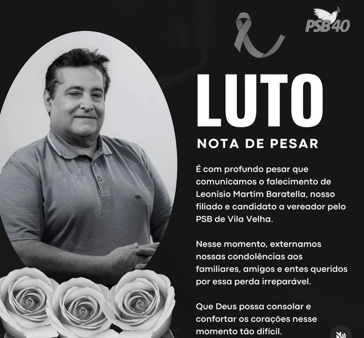 Morre candidato a vereador Leonísio Baratella, do PSB, em Vila Velha