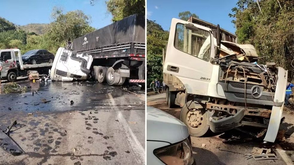 Acidente com 4 carretas deixa um morto e dois feridos e interdita a BR-262 no ES