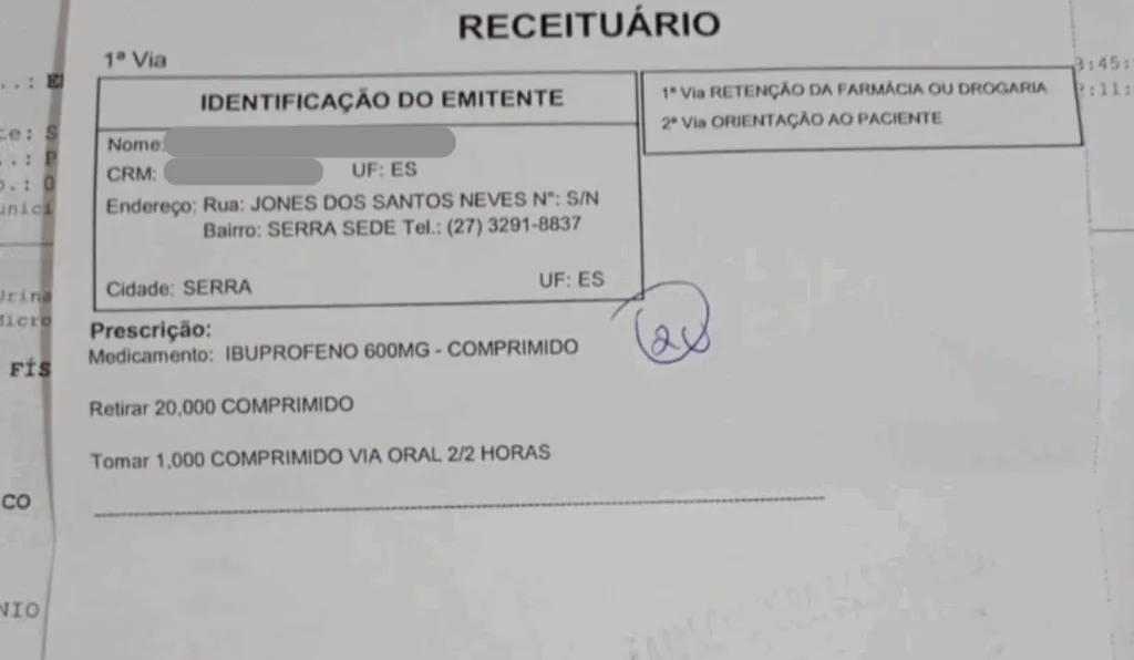 Médico é demitido após receitar Ibuprofeno em dose errada na UPA da Serra