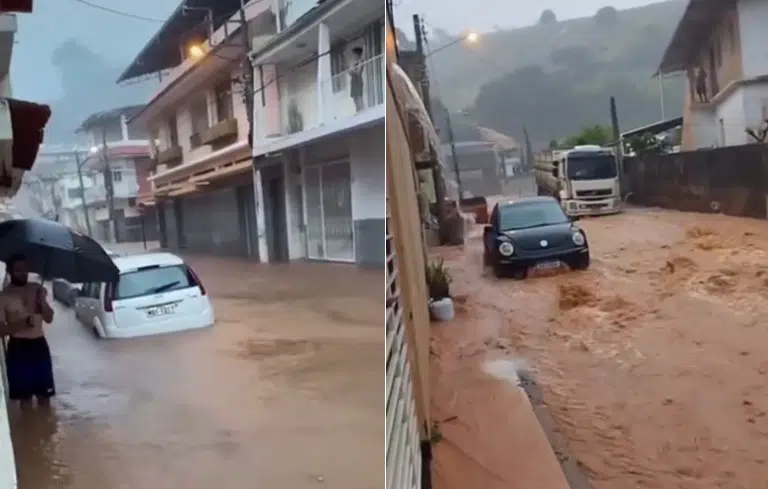 Tromba d’água deixa desabrigados e ruas destruídas em cidade do Sul do ES