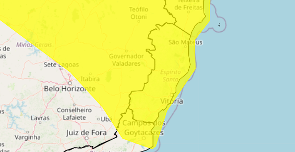 ES recebe alerta de chuvas e ventos intensos válido até esta terça-feira