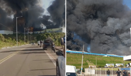 Incêndio de grandes proporções atinge centro logístico em Viana